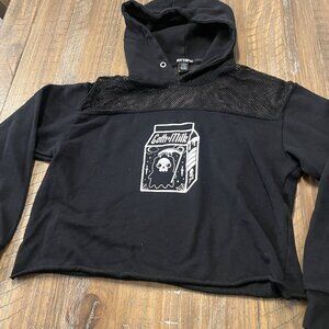 "Goth Milk" Hot Topic Crop Hoodie with Fishnet Shoulders